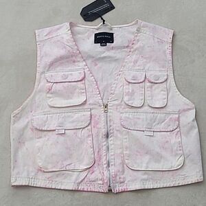 Brave Soul Utility Vest Tie Dye Pink White Women's 14 Large Gorpcore Outdoor